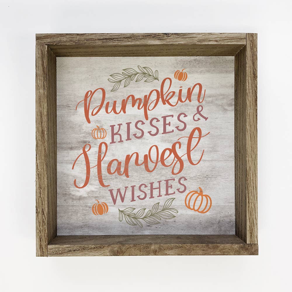 Pumpkin Kisses and Harvest Wishes - Fall Canvas Art - Framed