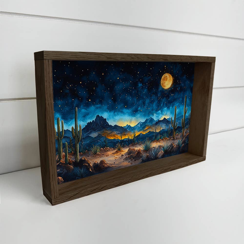 Dark Desert Night - Desert Landscape Canvas Art - Wood Frame