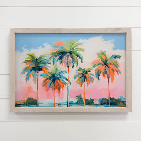 Fun Palm Trees - Palm Tree Canvas Art - Wood Framed Decor