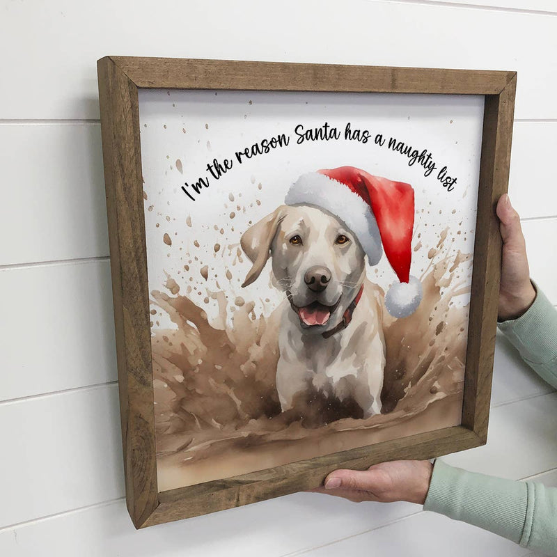 White Lab Naughty List - Funny Animal Wall Art - Framed Art