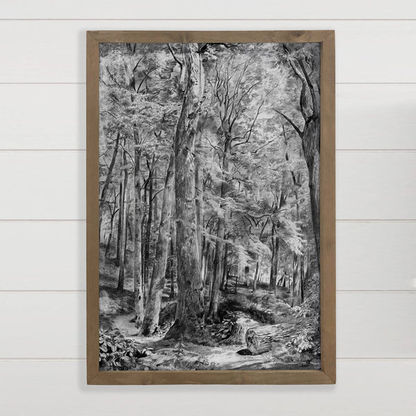 Black and White Woods - Nature Canvas Wall Art - Wood Framed