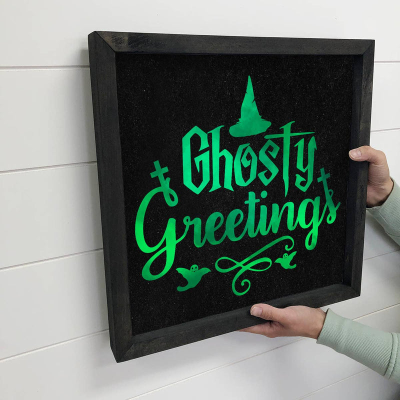 Ghostly Greetings - Cute Halloween Sign - Halloween Word Art