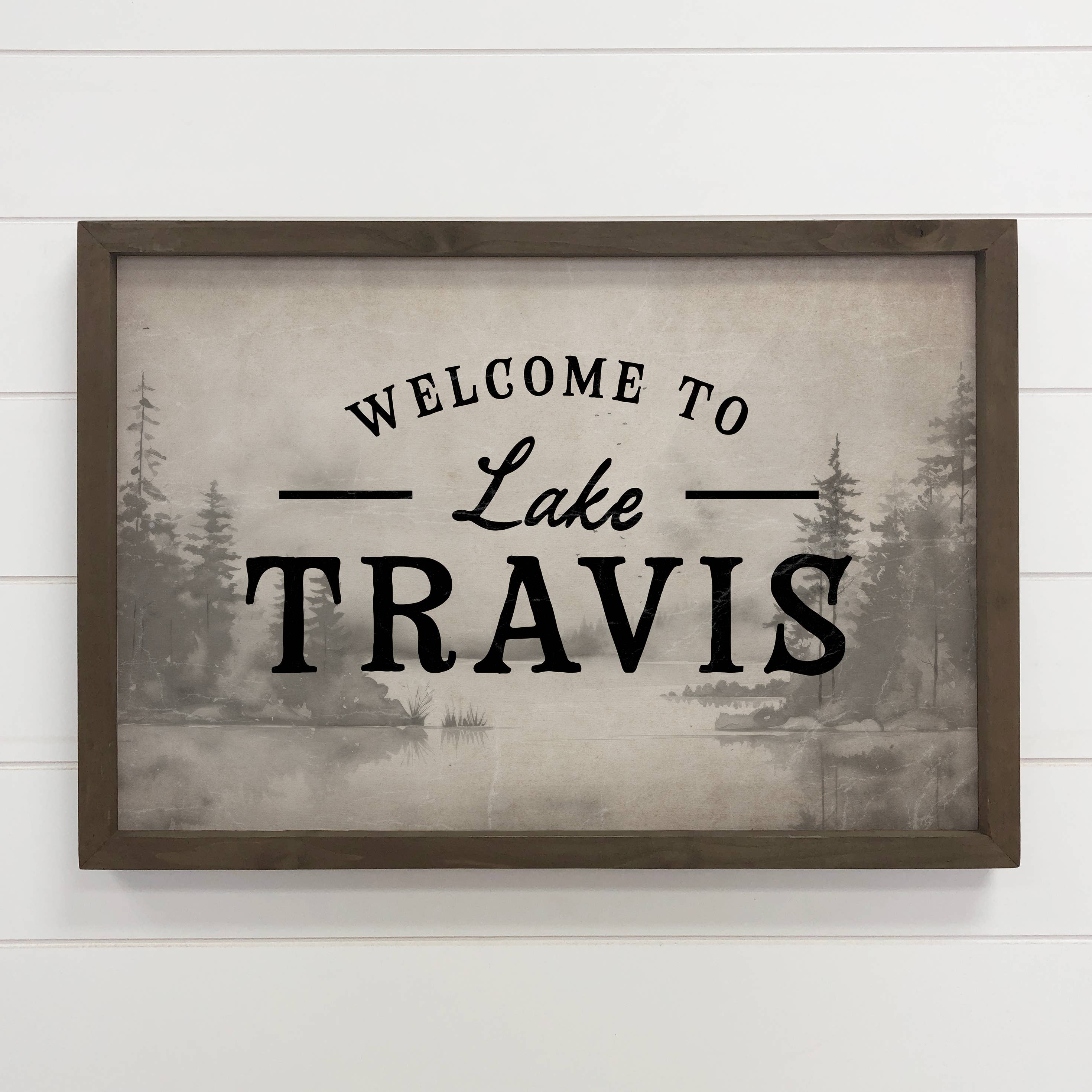 Custom Lake Welcome Gray - Lake House Wall Art - Wood Framed