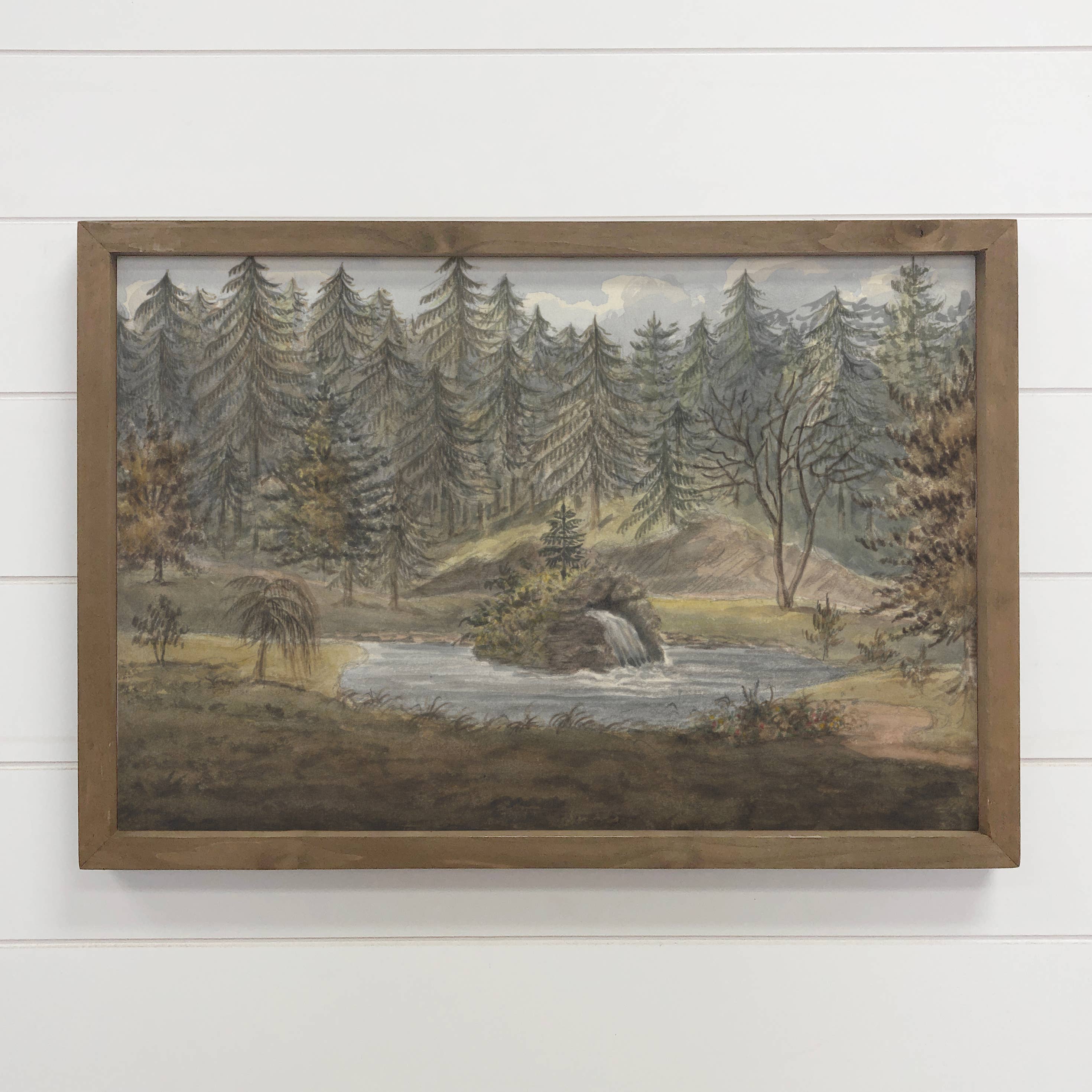 Pines Along the River - Nature Landscape Canvas Art - Framed