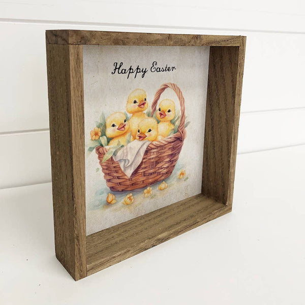 Vintage Duck Basket - Spring Time Ducks Canvas Art - Framed