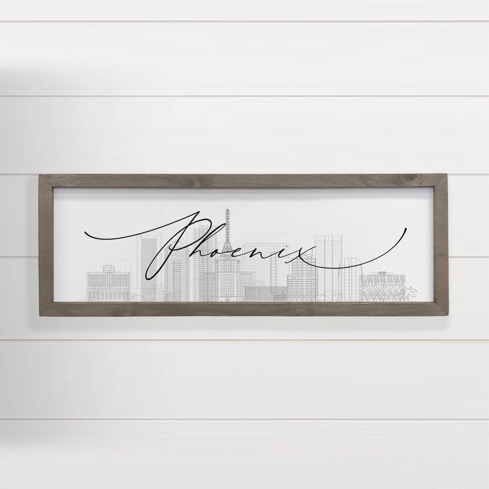 Custom City Skyline - Modern Skyline Phoenix - Wood Frame