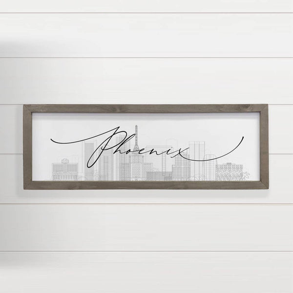 Custom City Skyline - Modern Skyline Phoenix - Wood Frame