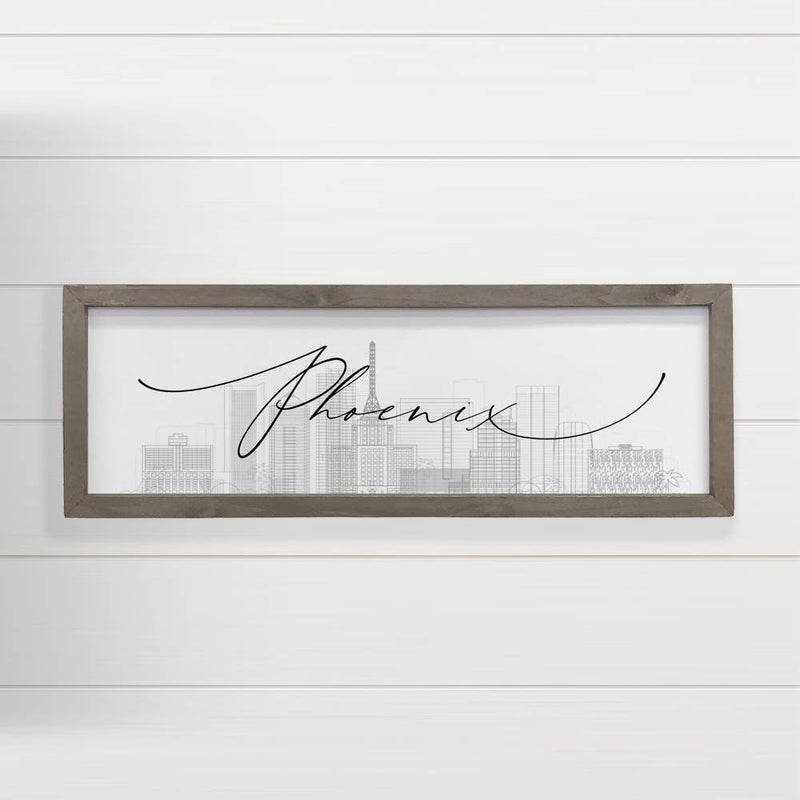 Custom City Skyline - Modern Skyline Phoenix - Wood Frame