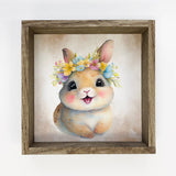 Cute Flower Bunny - Nursery Art with Rustic Wood Frame