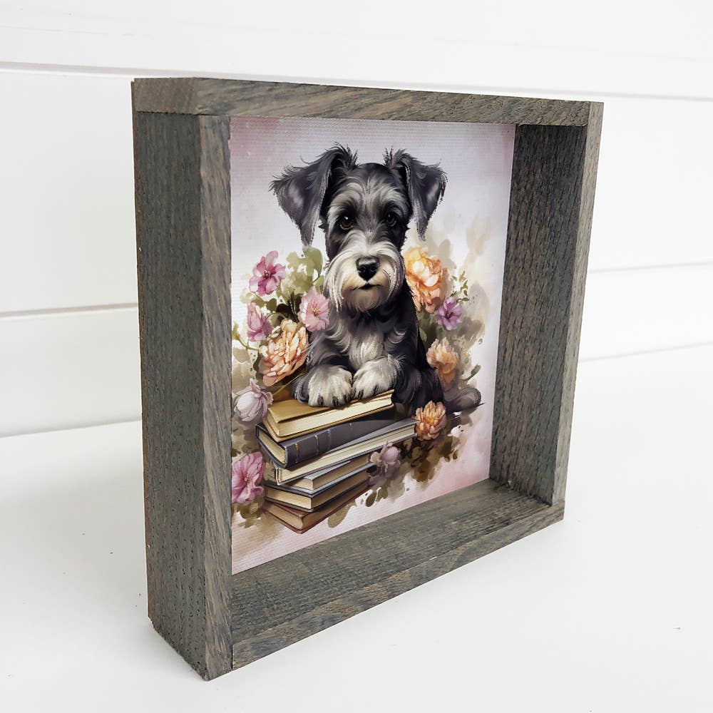 Schnauzer Puppy Books - Puppy Canvas Art - Wood Framed