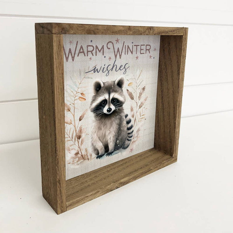 Warm Winter Wishes Raccoon - Cute Framed Raccoon Canvas Art