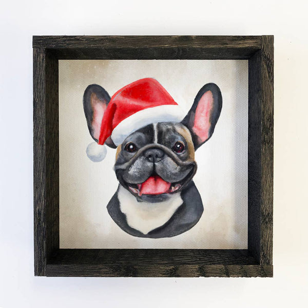 French Bulldog in Santa Hat Christmas Small Canvas Sign