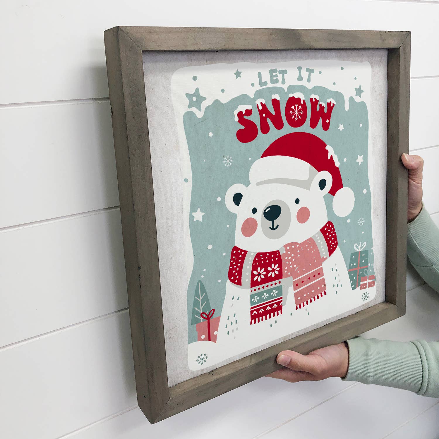 Let It Snow Polar Bear - Christmas Canvas Art - Wood Framed