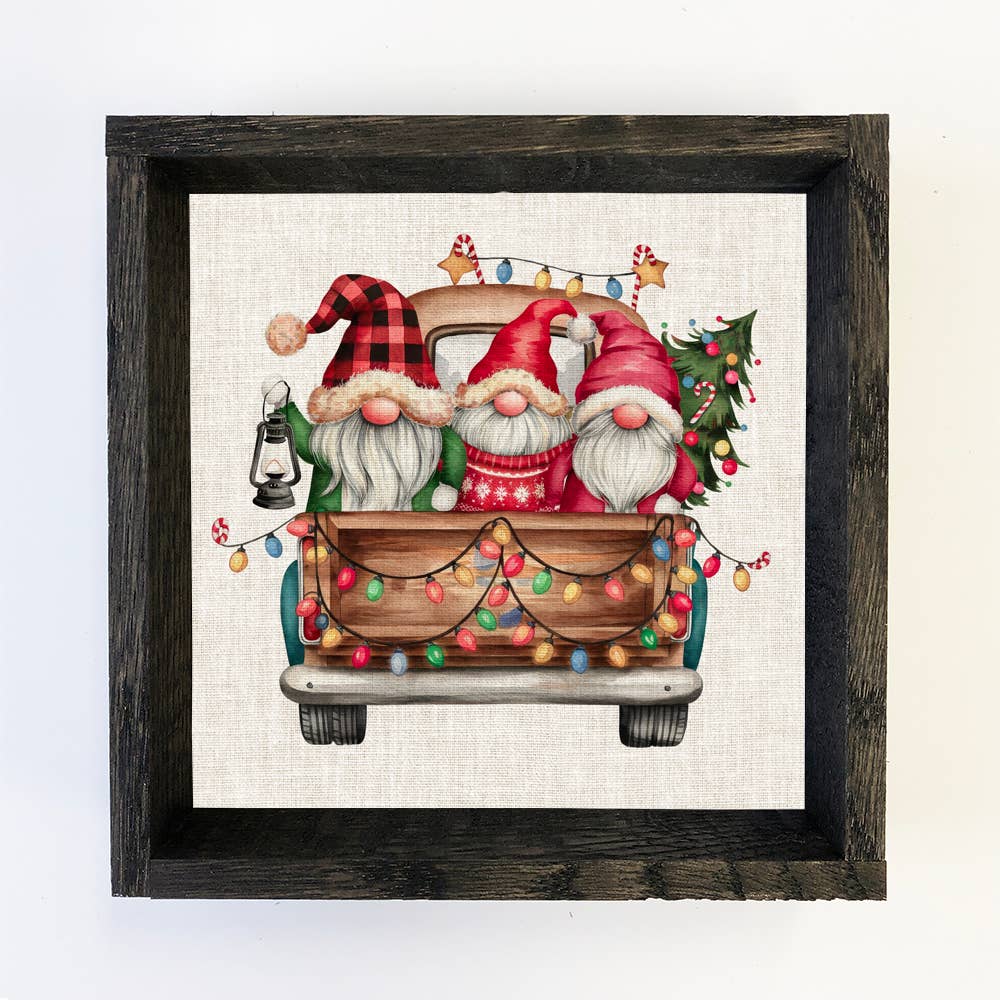 Gnomes in a Christmas Truck - Christmas Canvas Art - Framed