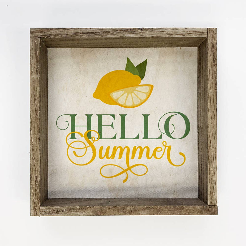 Hello Summer Lemon Mantel Sign with Natural Frame