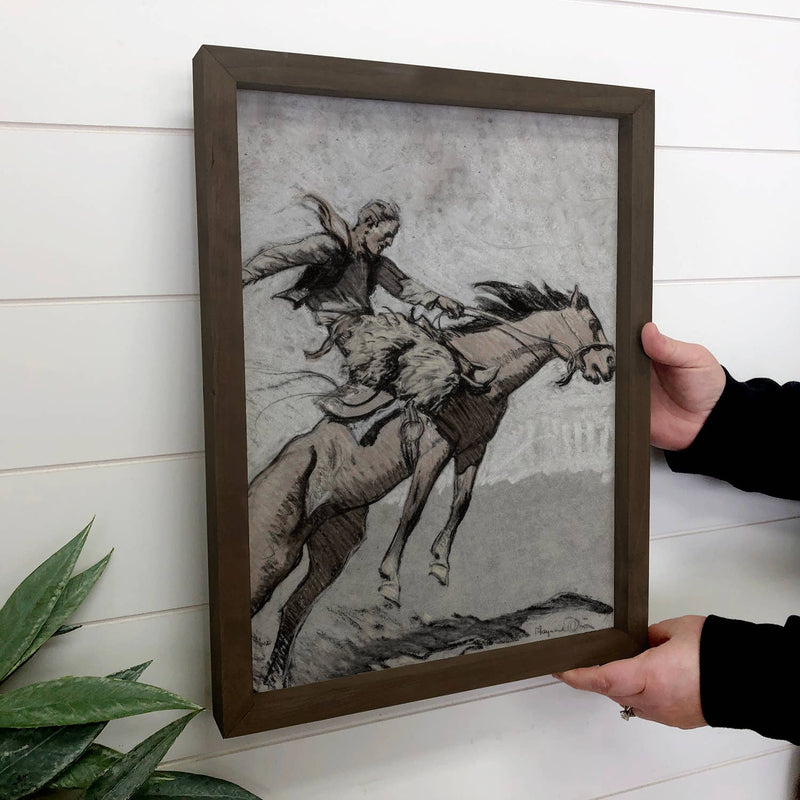 Bronco Buster - Ranch House Wall Art - Framed Horse Canvas