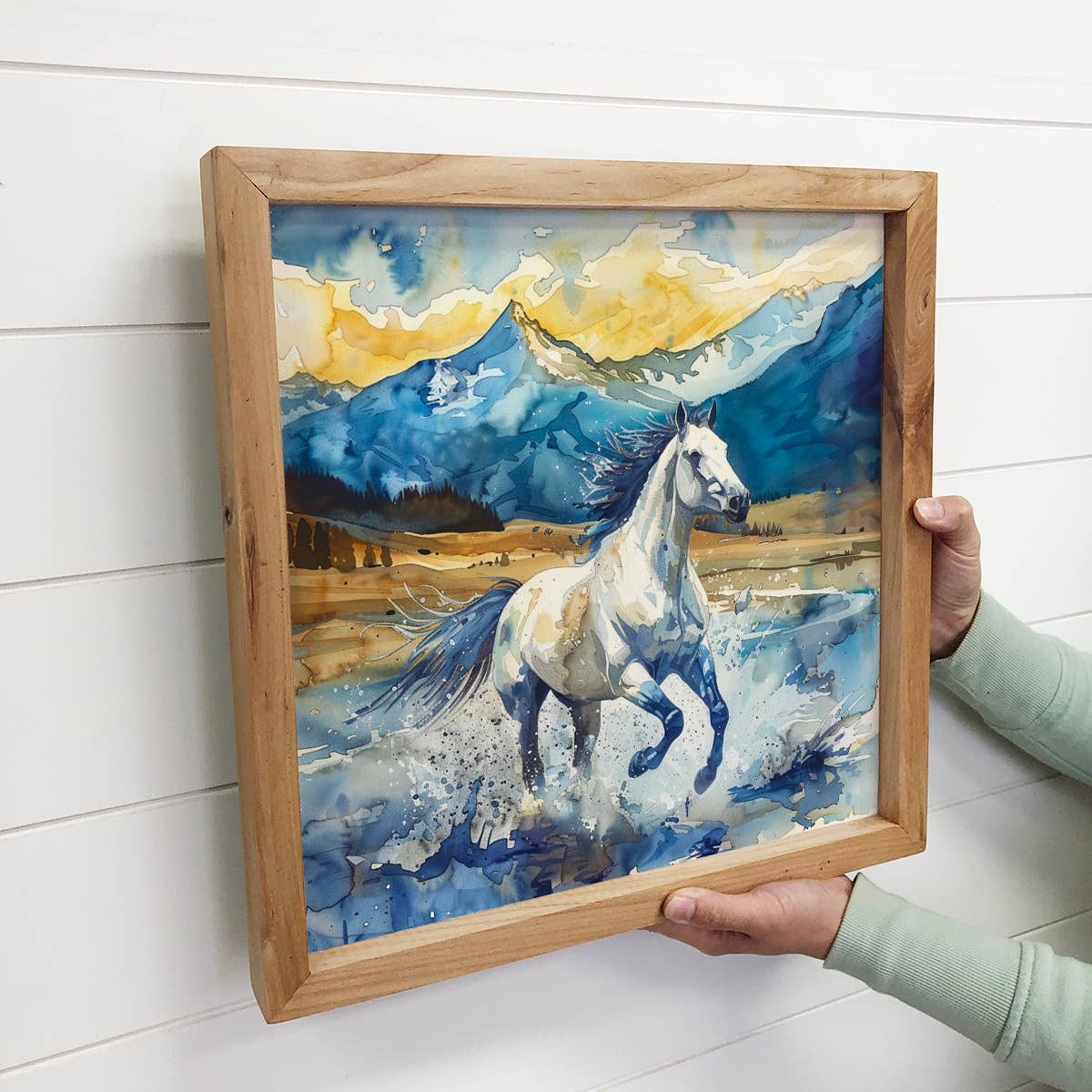 Blue Wild Horse - Horse Canvas Wall Art - Wood Framed Decor