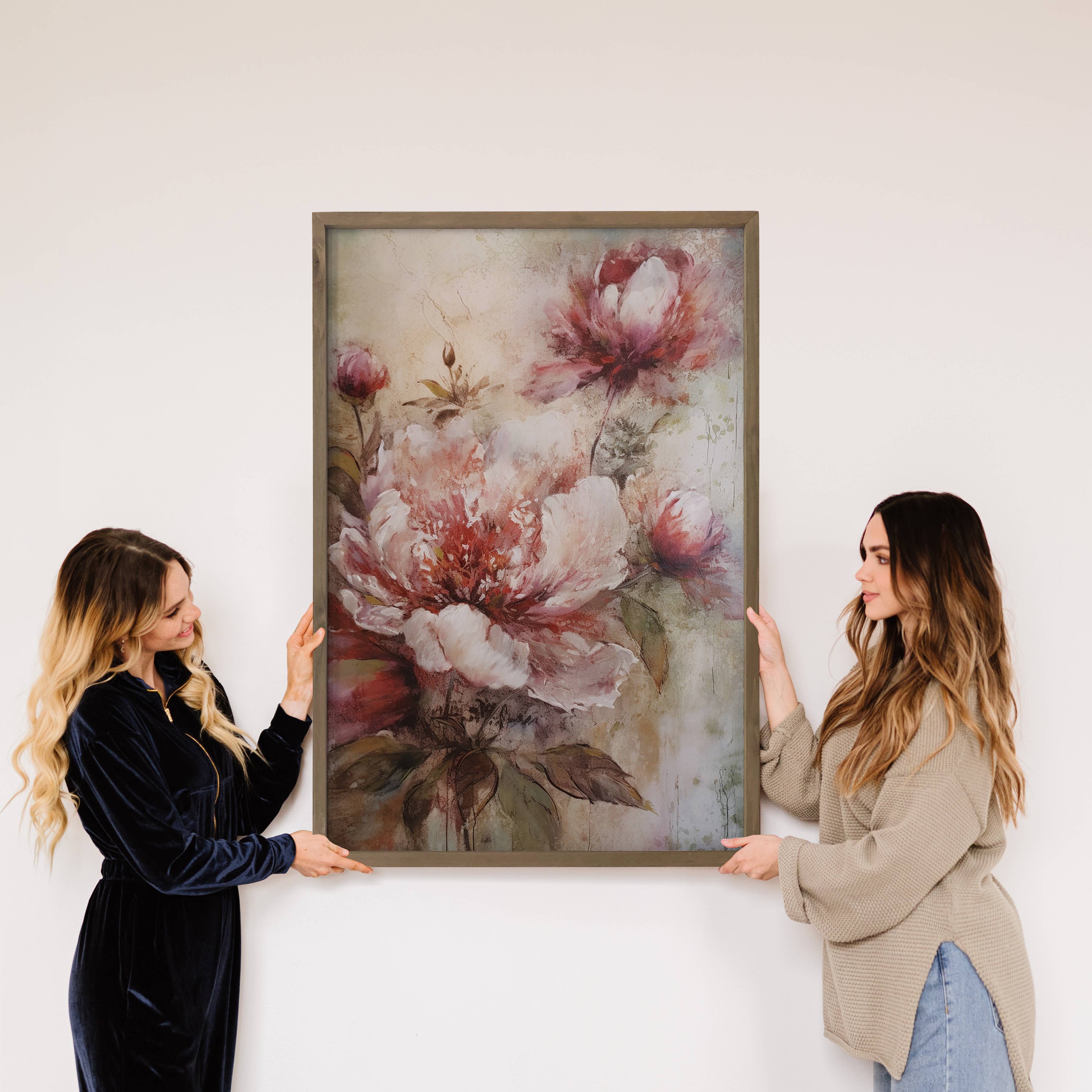Antique Peonies - Flower Canvas Art - Wood Framed Wall Art