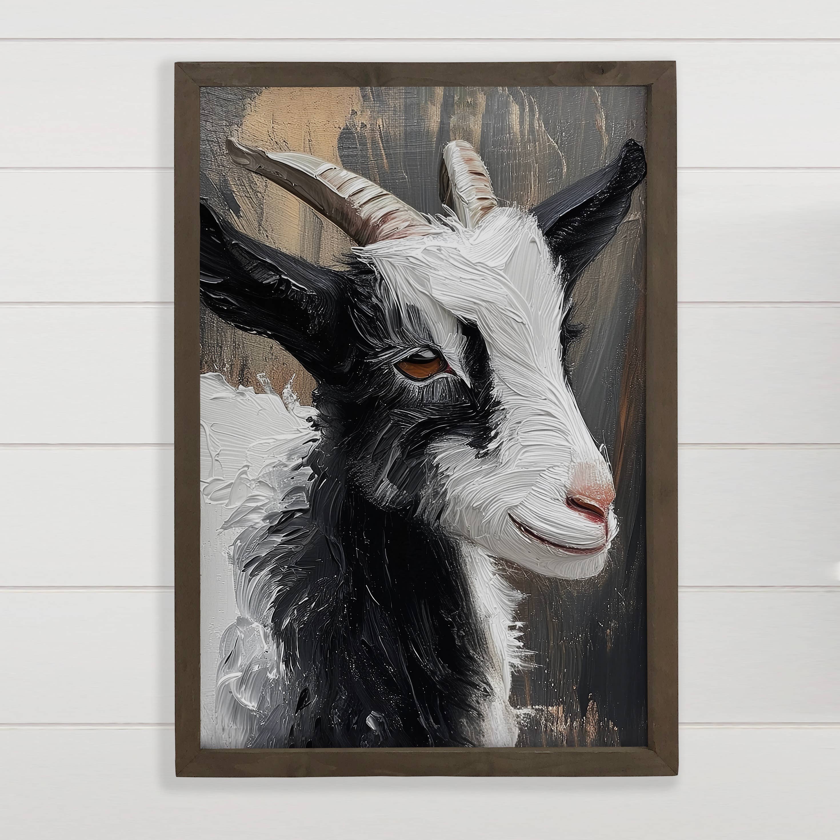 Black and White Baby Goat - Farm Animal Canvas Art - Framed