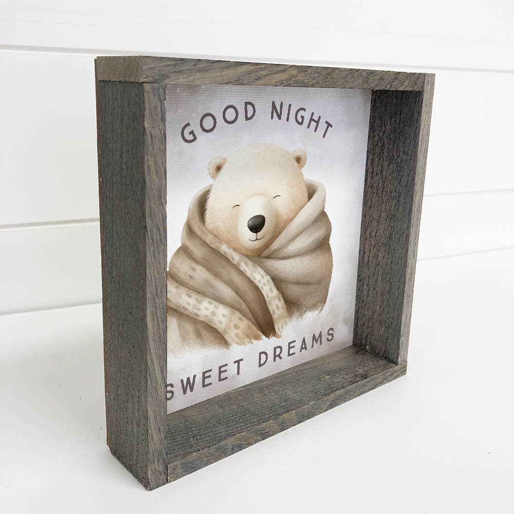 Good Night Polar Bear Blanket - Cute Animal Nursery Wall Art