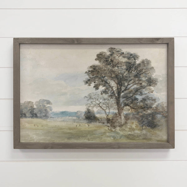 Tall Oak Watercolor - Tree Canvas Wall Art - Wood Framed Art