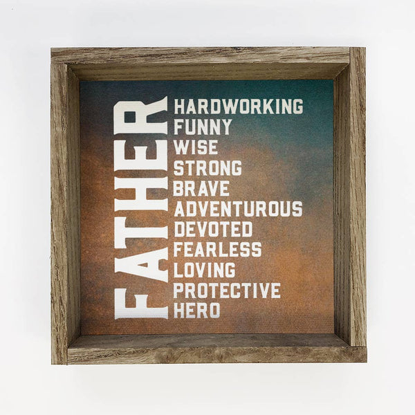 Father Adjective - Fathers Day Gift - Wood Framed Word Art