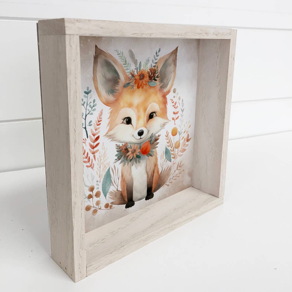 Boho Cute Fancy Fox Wall Art - Nursery Canvas Art - Framed