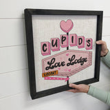 Cupids Love Lodge - Valentines Day Canvas Art - Wood Framed