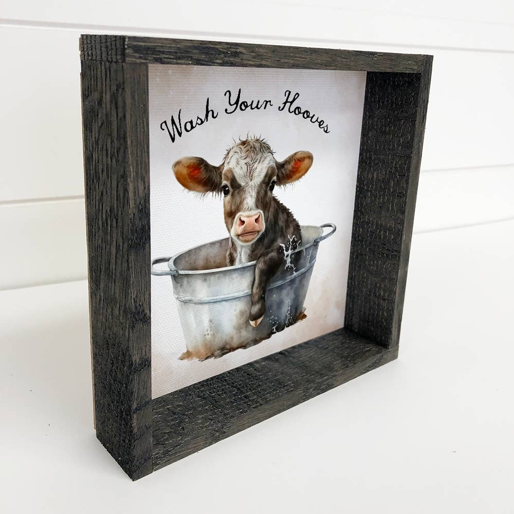 Wash your Hooves - Cute Cow Bathroom Art - Farm Animal Art