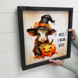 Cow Witch Pumpkin - Cute Baby Animal Fall Art - Framed Art