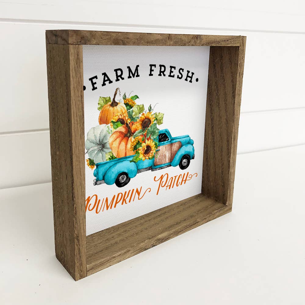 Blue Pumpkin Patch Sunflowers Truck Fall Wood Sign Art