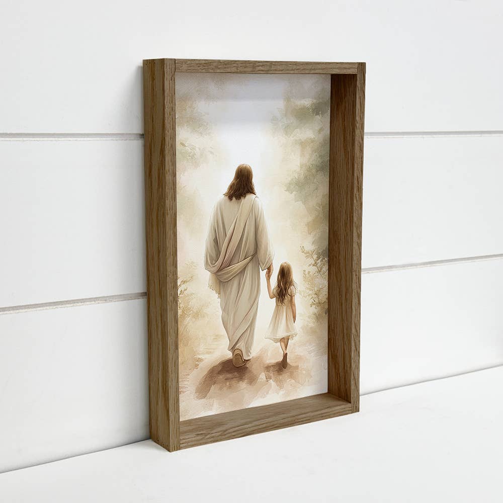Jesus Walking with Light Haired Girl - Jesus Canvas Art