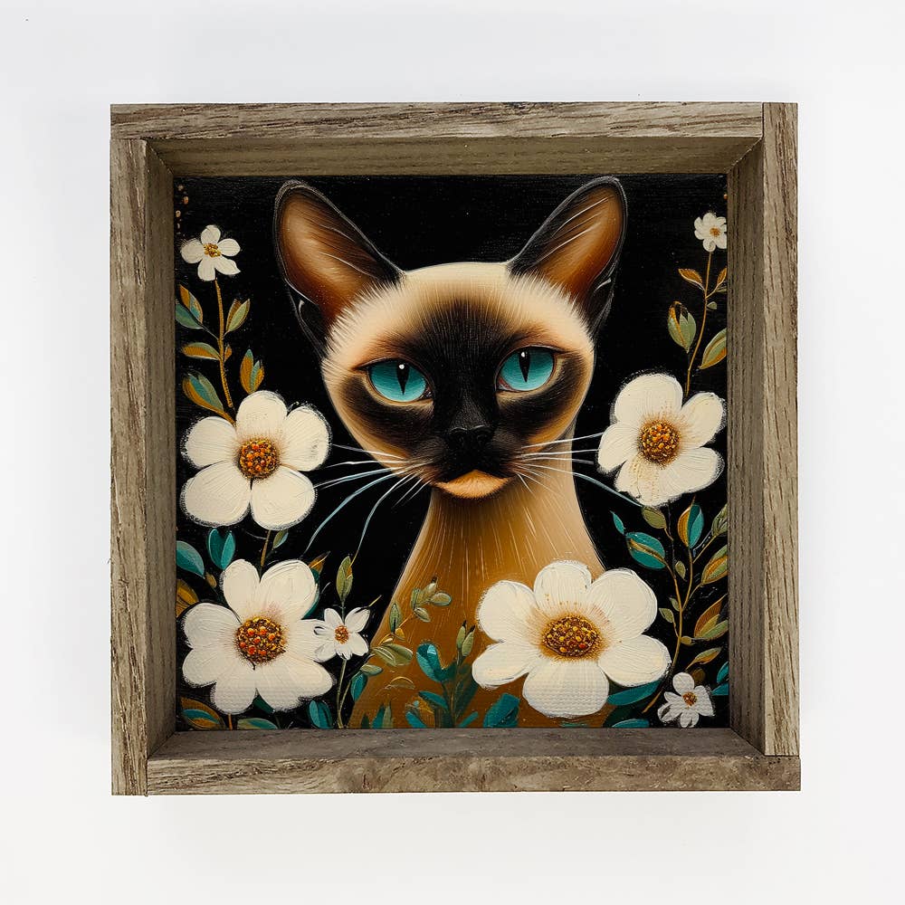 Siamese Cat and Flowers - Cat and Flowers Canvas Art