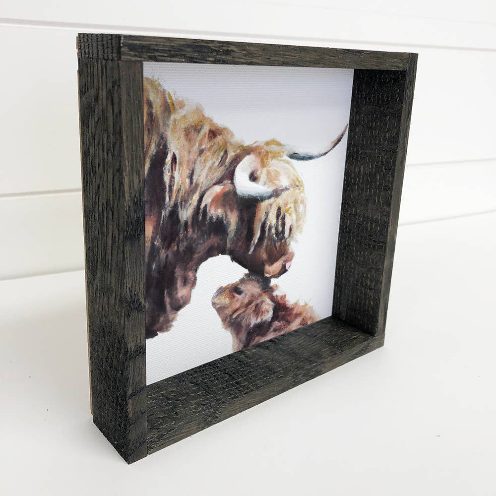 Farmhouse Cow Sign - Mama and Baby Highland Cow Mother's Day