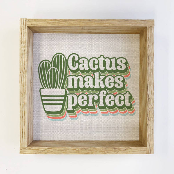 Cactus Makes Perfection - Funny Word Art - Framed Canvas Art