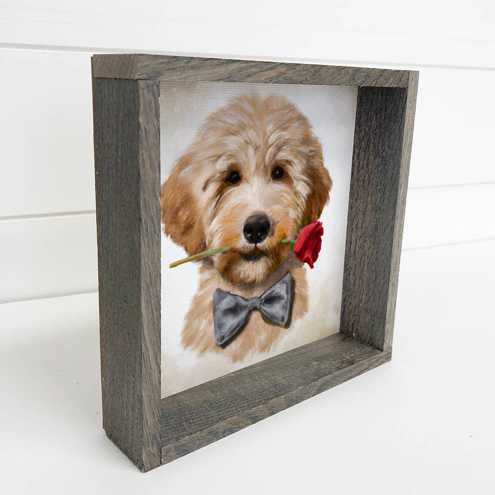 Valentines Cute Gift - Golden Doodle Dog Rose Painting