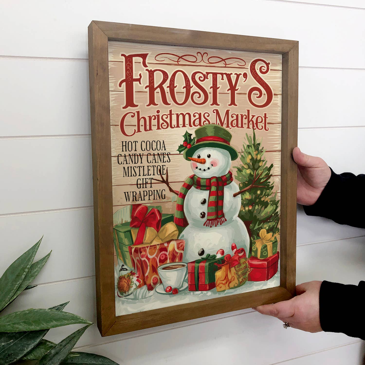 Frosty's Holiday Market - Christmas Canvas Sign - Wood Frame