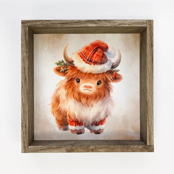 Cute Christmas Baby Highland Calf - Animal Holiday Canvas