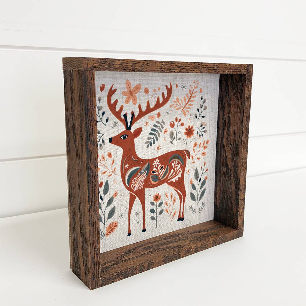 Scandinavian Reindeer - Wood Framed Holiday Canvas Art