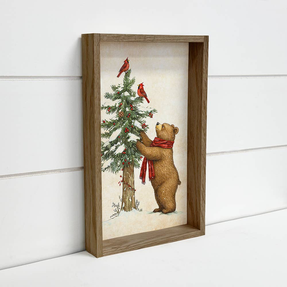 Bear Cardinals Christmas Tree - Animal Holiday Canvas Art