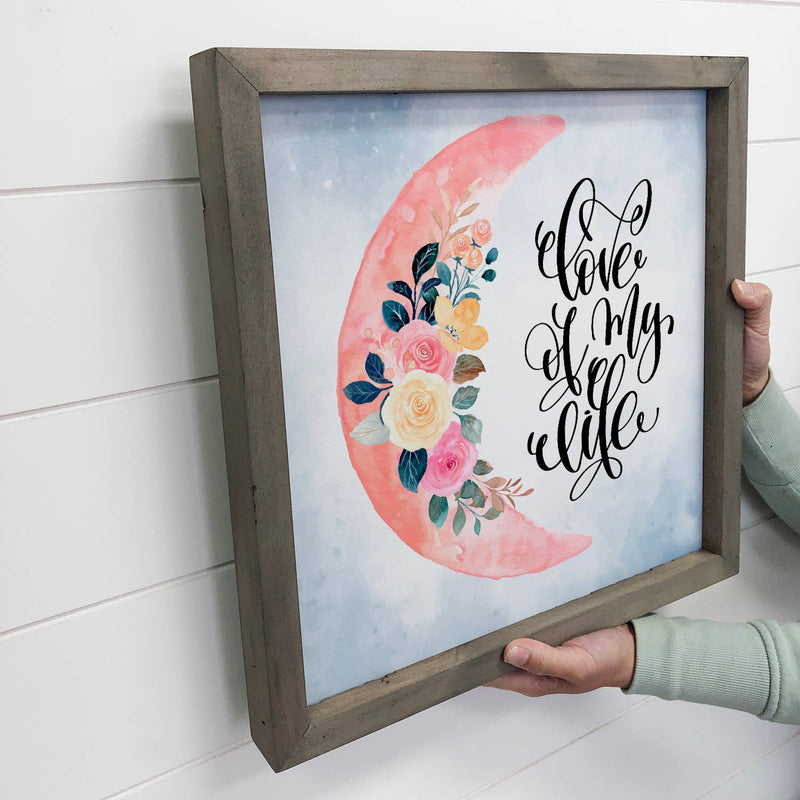 Love of My Life Moon Small Canvas Sign With Grey Frame