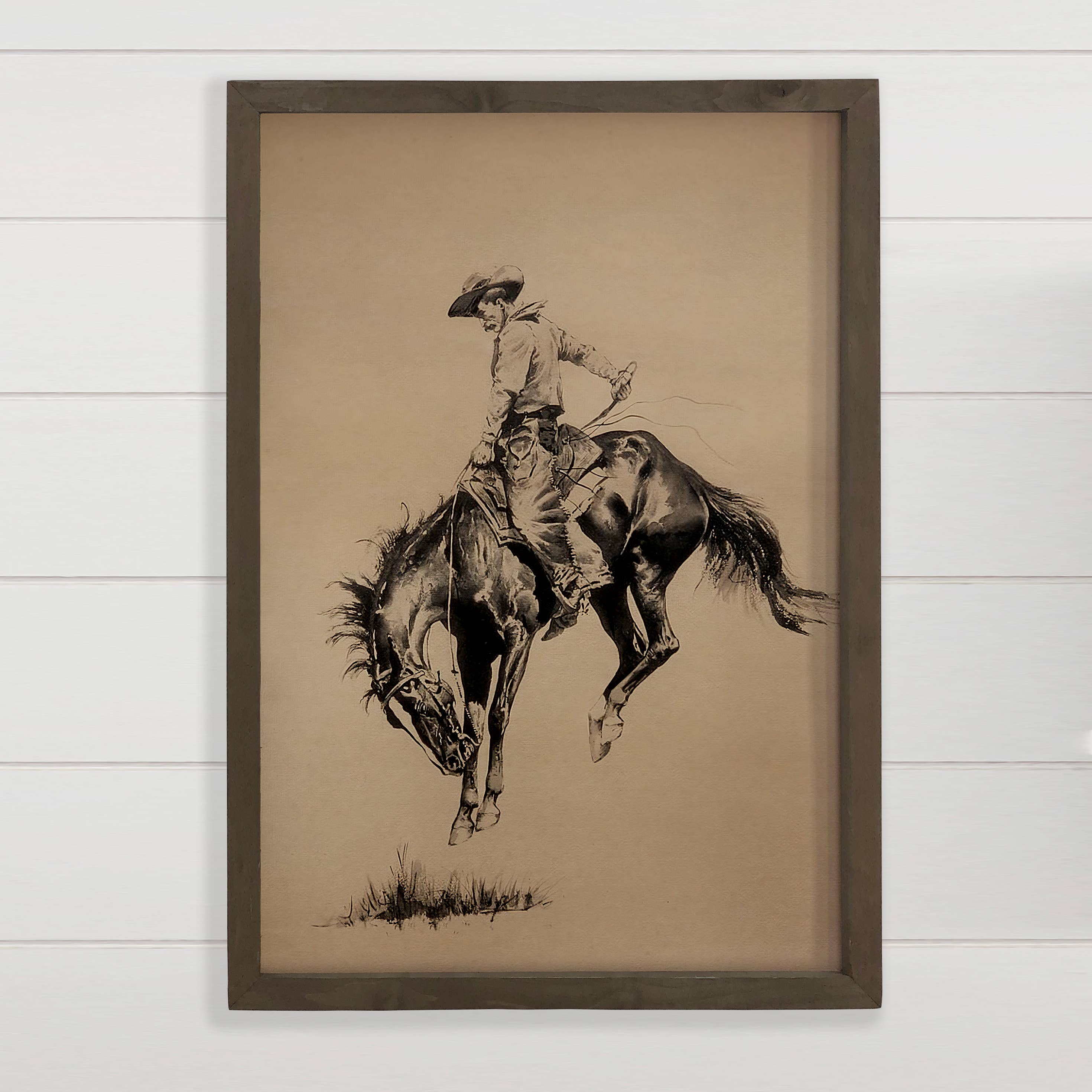 Ride 'Em Cowboy - Cowboy Canvas Art - Wood Framed Wall Art
