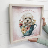 Here for the Tea Puppy - Cute Framed Animal Decor - Wall Art