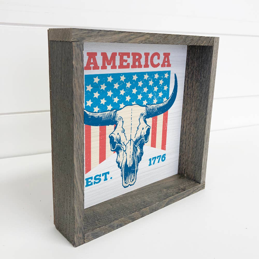 American Cow Skull - America Canvas Art - Wood Framed Art