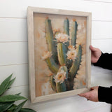 Blooming Saguaro Canvas Art - Wood Framed Abstract Art