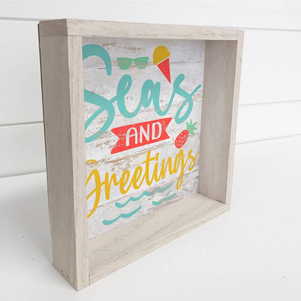 Seas and Greetings - Beach House Holiday Word Sign - Framed