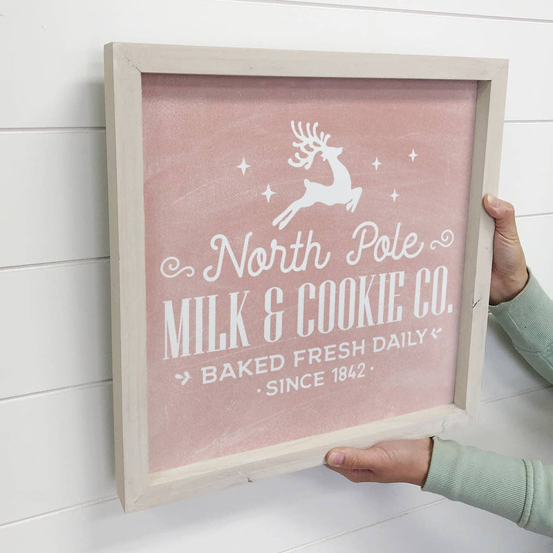 Pink North Pole Milk & Cookies - Cute Holiday Word Sign -