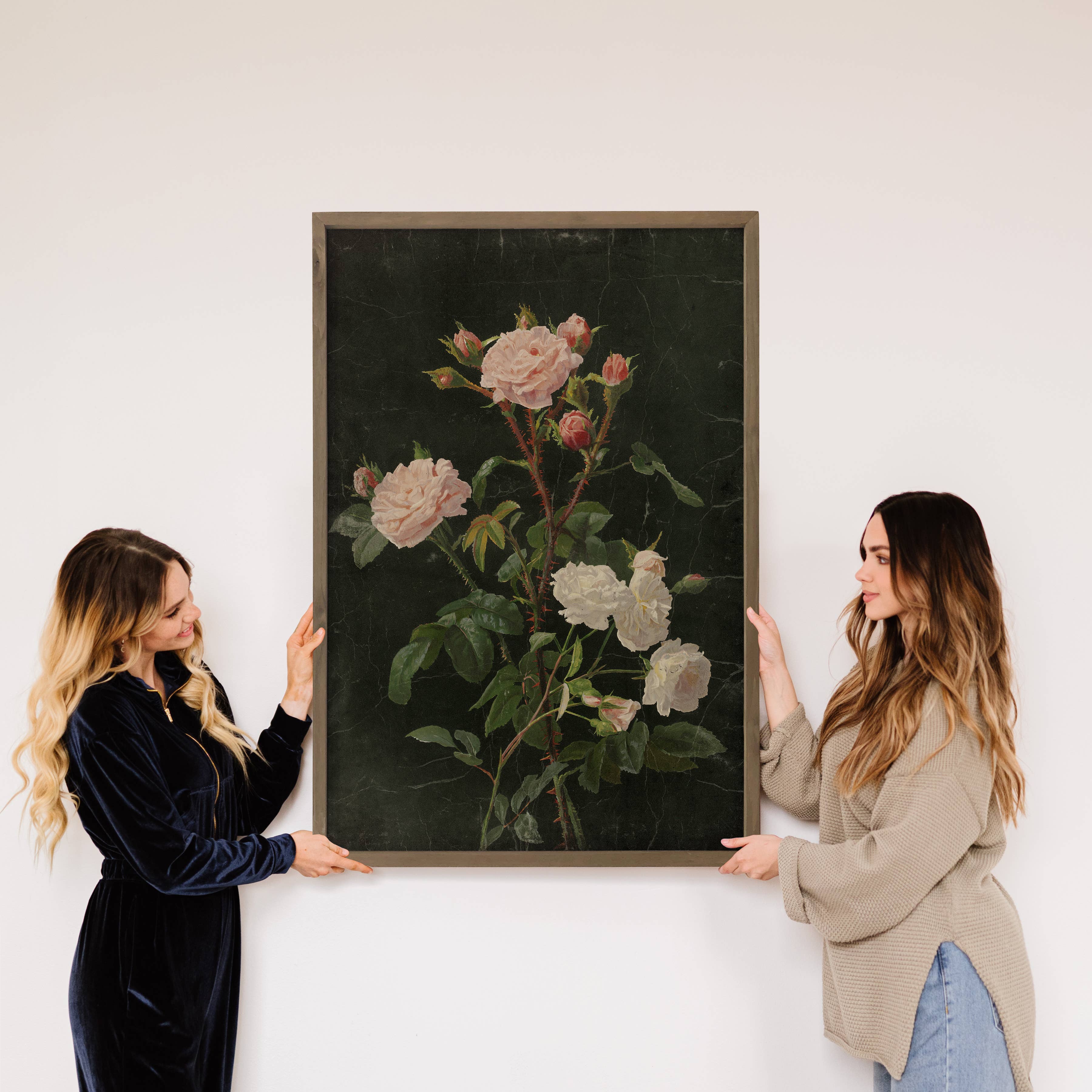 Thorned Roses - Flower Canvas Art - Wood Framed Wall Art