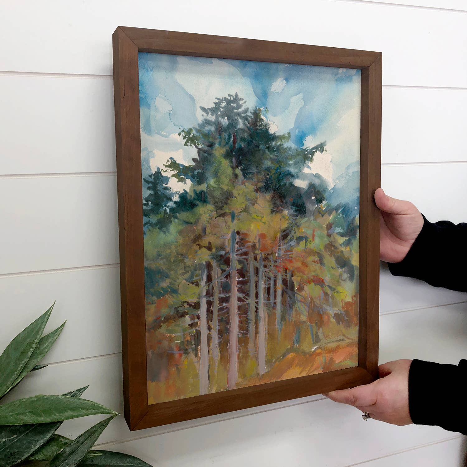 Fall Trees Blue Sky - Framed Nature Art - Cabin Wall Decor