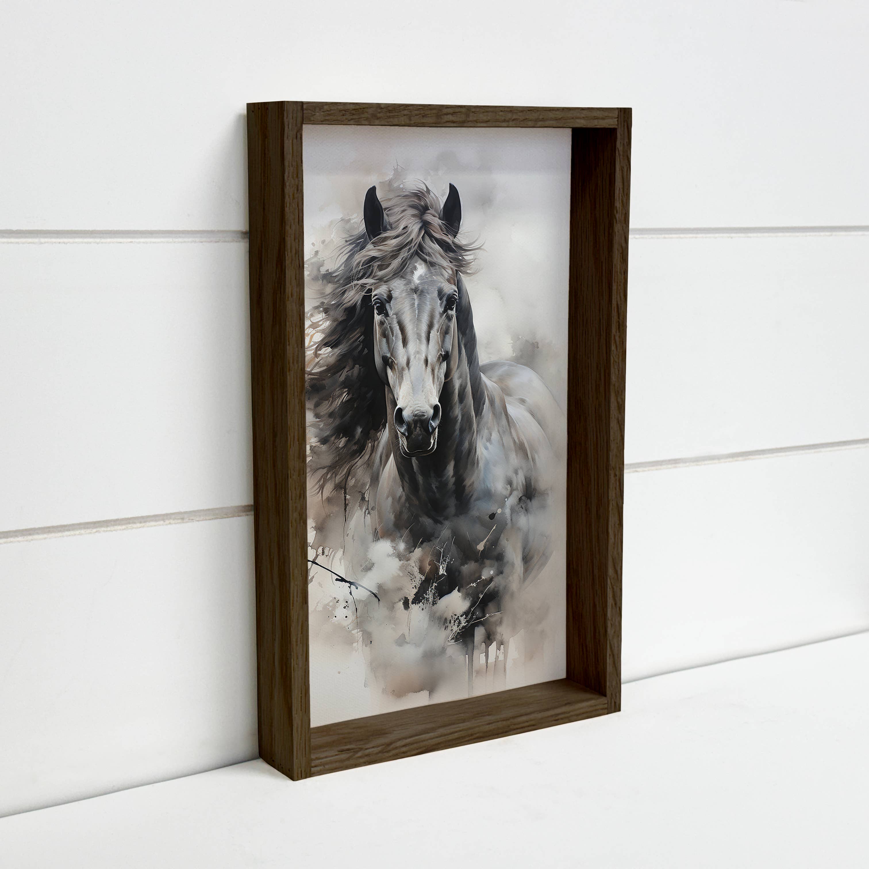 Black Ink Stallion - Farmhouse Canvas Art - Wood Framed Art